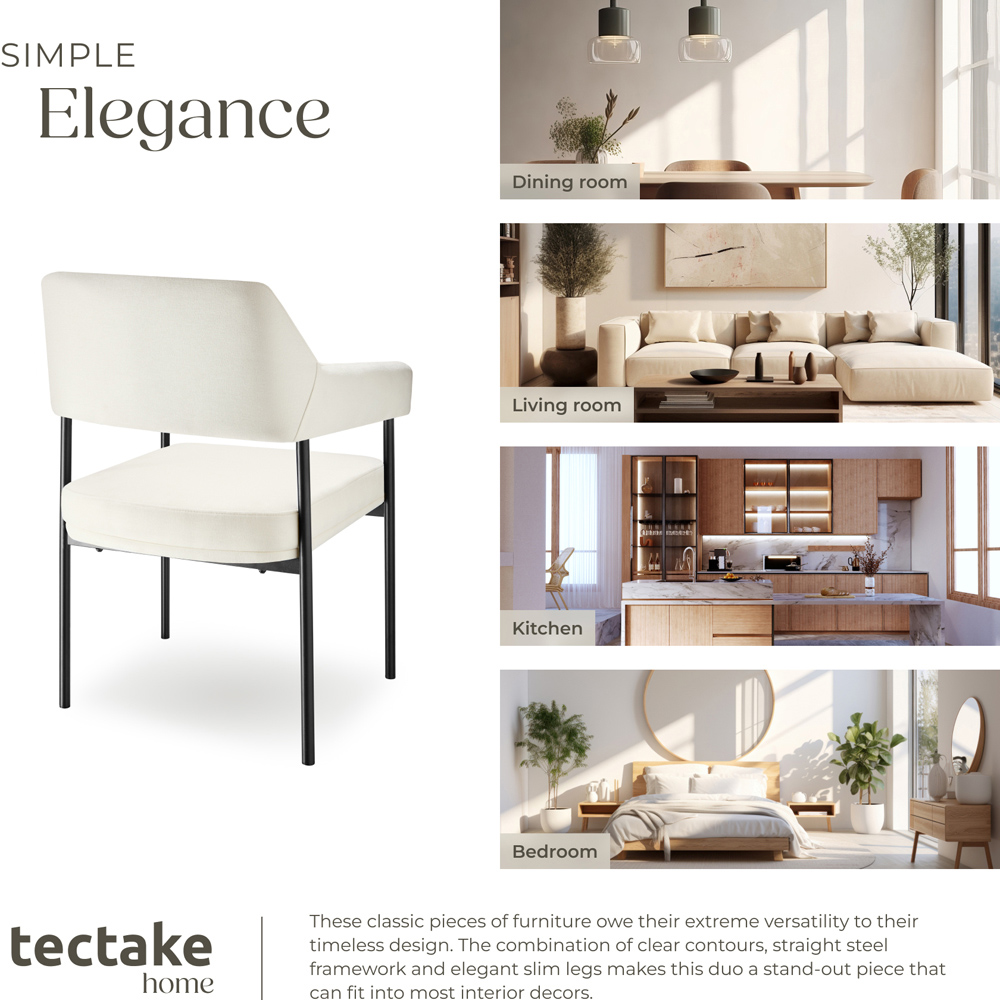 tectake Doe Set of 6 Cream Woven Fabric Armchair Image 7