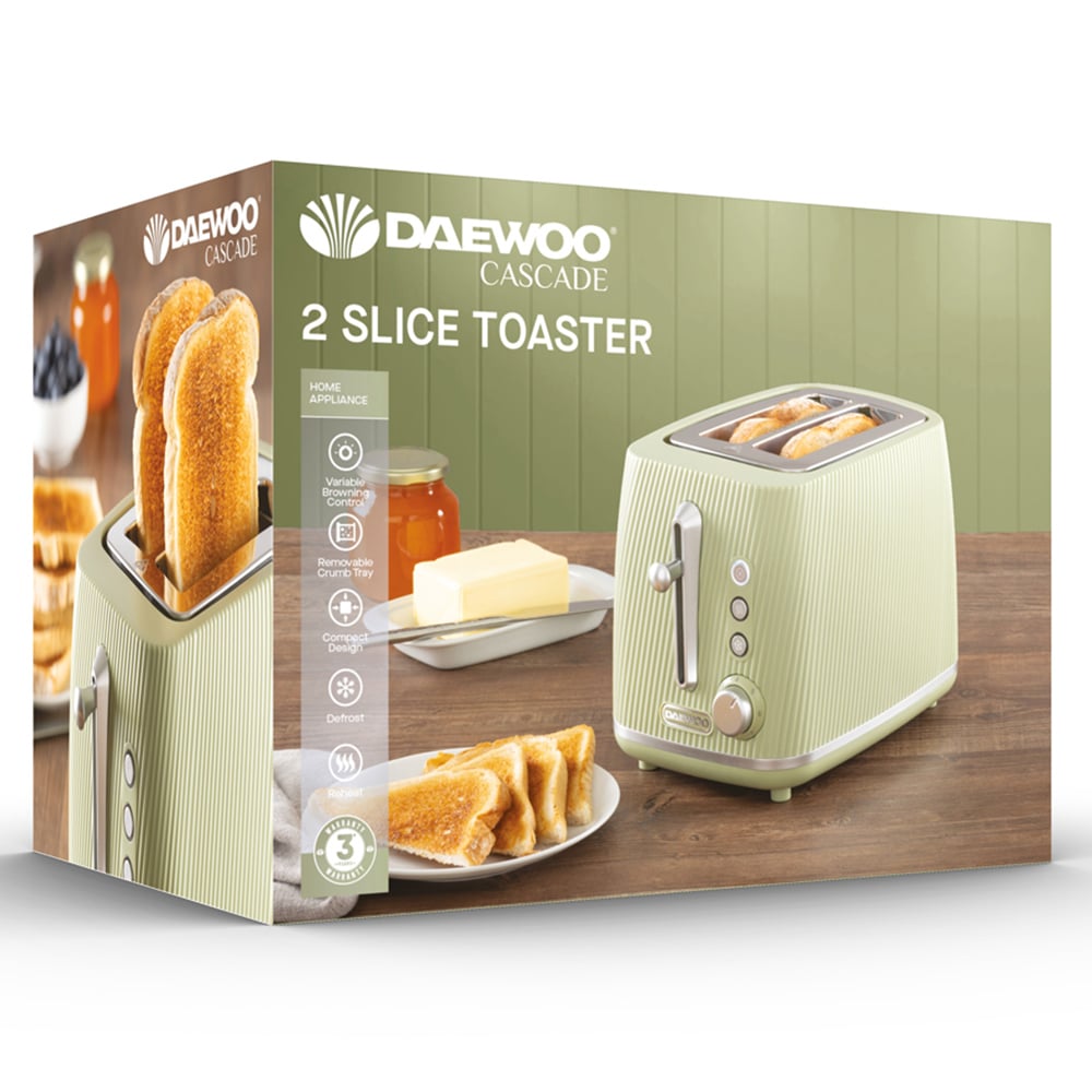Daewoo SDA2777 Cascade Sage Textured 2 Slice Toaster Image 6
