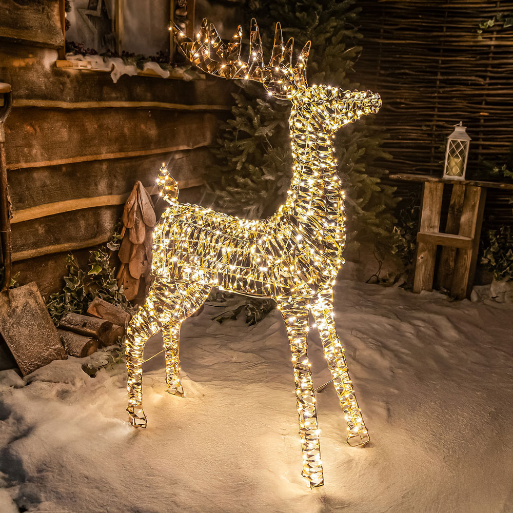 The Christmas Centre 720 Warm White LED Micro Lights Pre-Lit Gold Laser Lit Deer 100cm Image 7