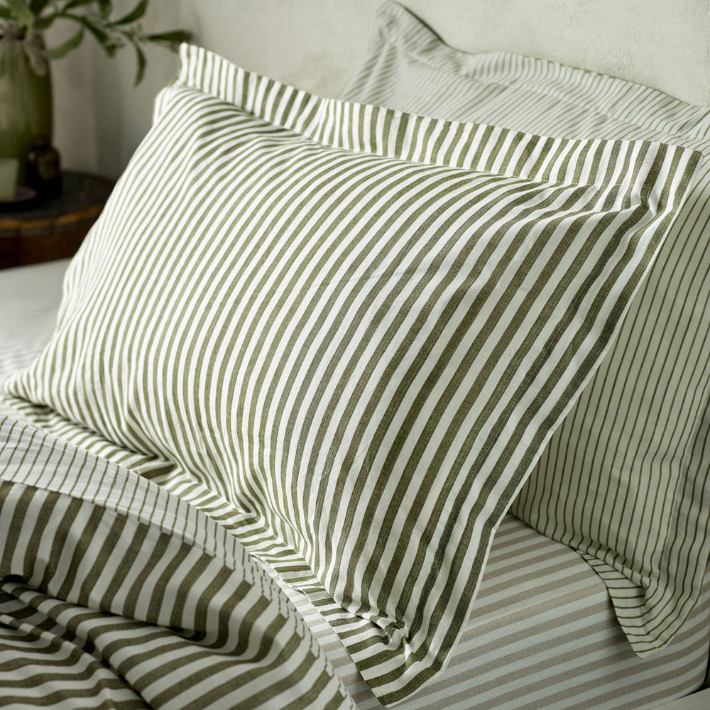 Yard Hebden Double Melange Stripe Cotton Olive Duvet Set Image 3