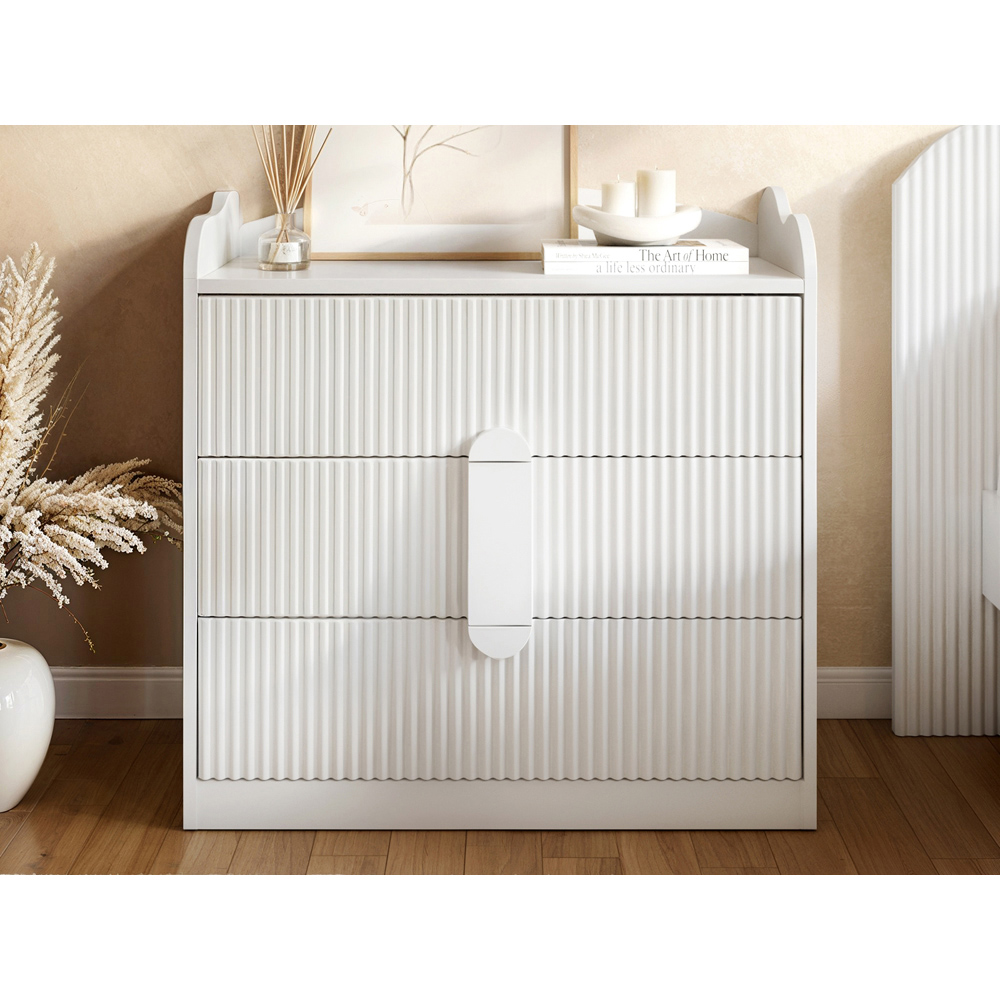 Flair Calista White 3 Drawer Ribbed Chest of Drawers Image 4