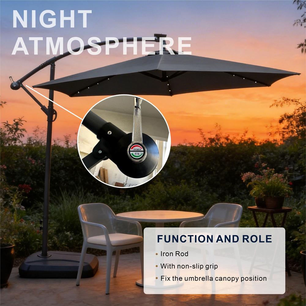 Direct Wicker Grey LED Tilt and Crank Hanging Cantilever Parasol 2.94m Image 7