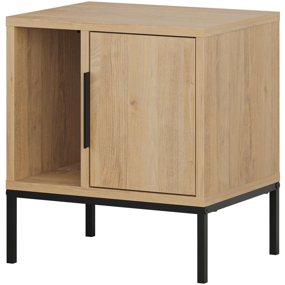 Decortie Glynn Single Door Single Shelf Oak Nightstand with Metal U Leg Image 2