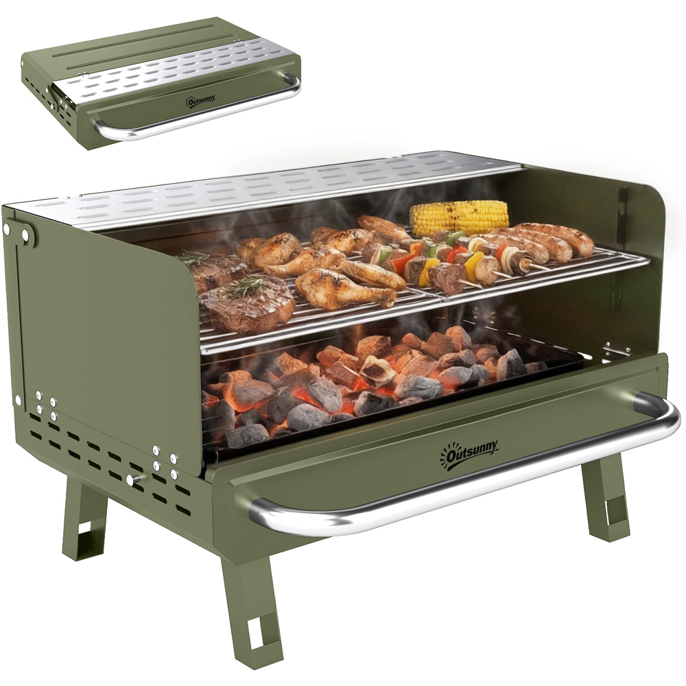 Outsunny Green Portable Barbecue Grill with Adjustable Grates Image 3