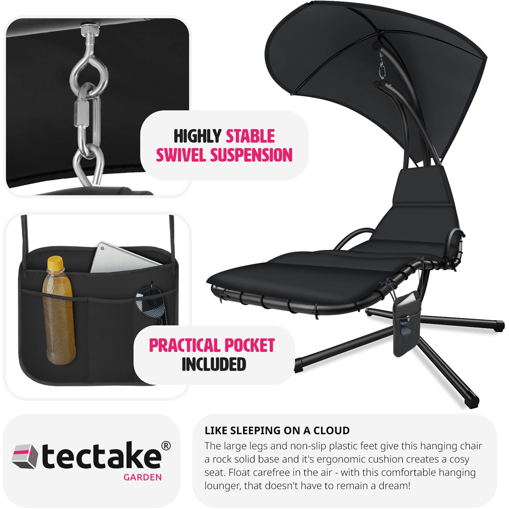 tectake Elaria Black Large UV Protection Sun Canopy Hanging Chair Image 3