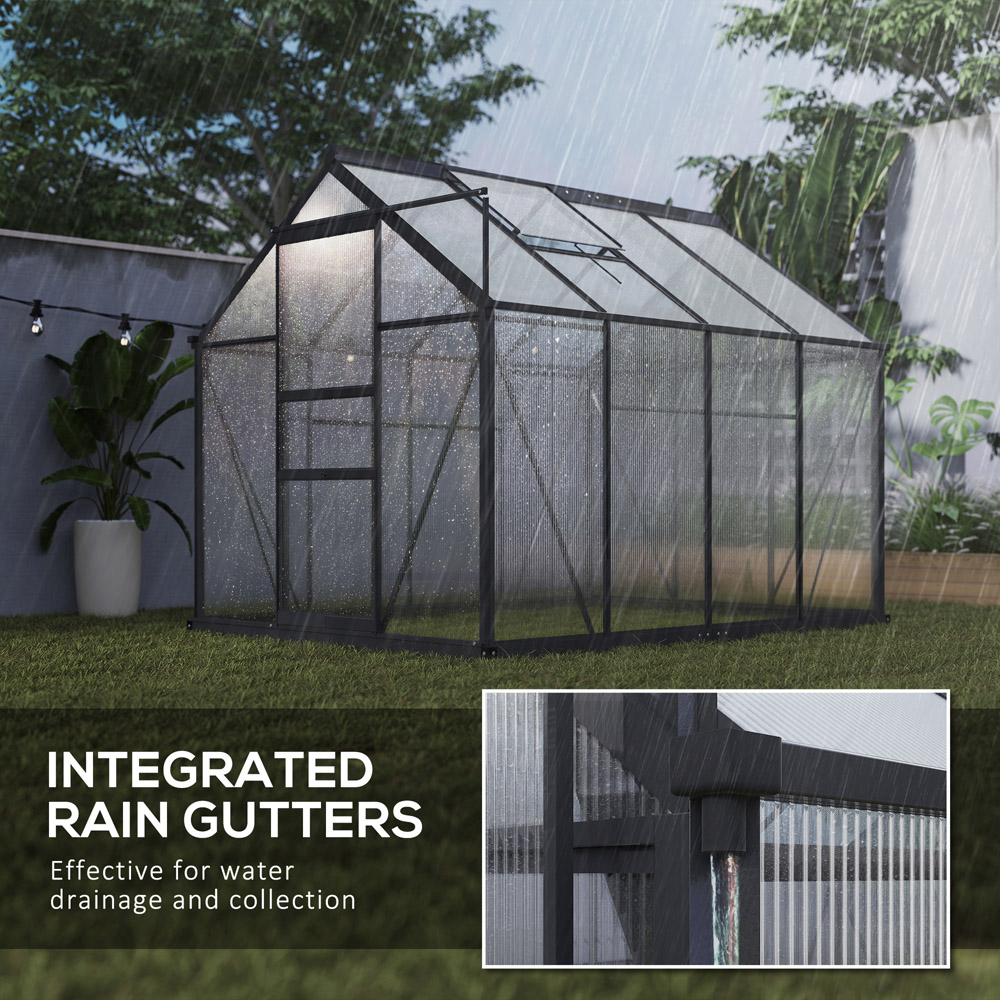 Outsunny 6 x 8ft Black Galvanised Aluminium Polycarbonate Walk In Greenhouse Image 3