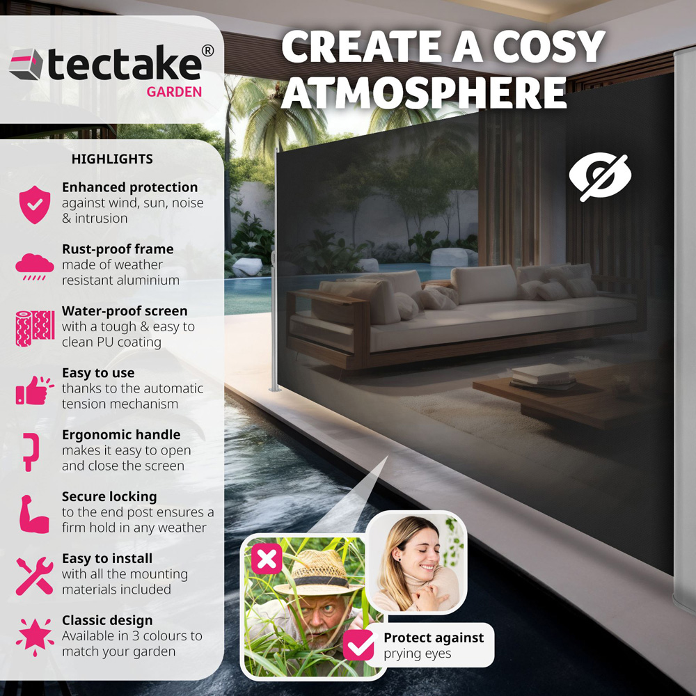 tectake Black Retractable Side Awning 2 x 3m Image 6
