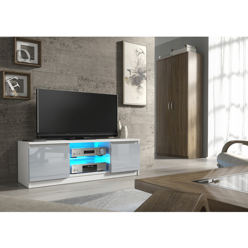 Creative Furniture Aura White and Grey Gloss 2 Door 2 Shelf TV Unit Image 4