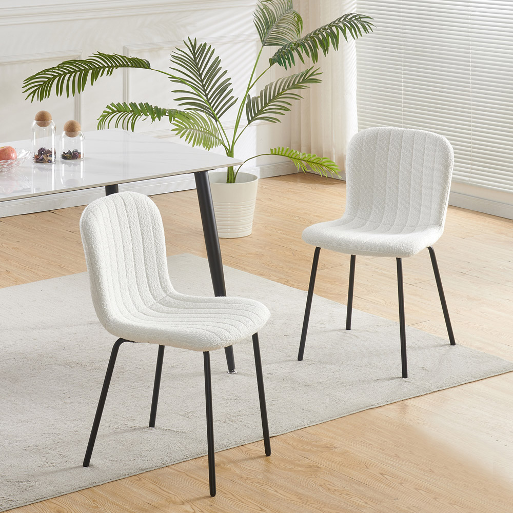 Bella Set of 2 White Teddy Faux Fur Stitched Design Dining Chairs Image 6