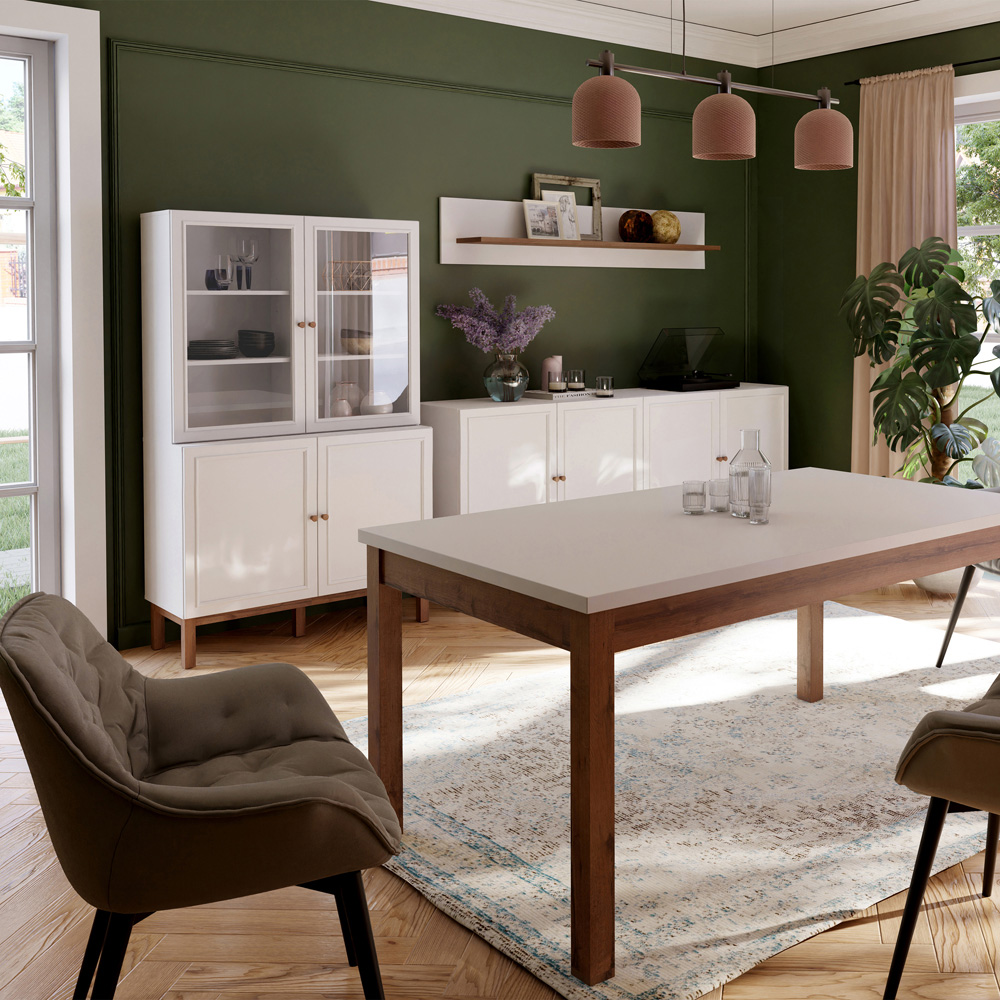 Florence Wensley 4 Door Light Grey and Oak Glass Display Cabinet Image 6