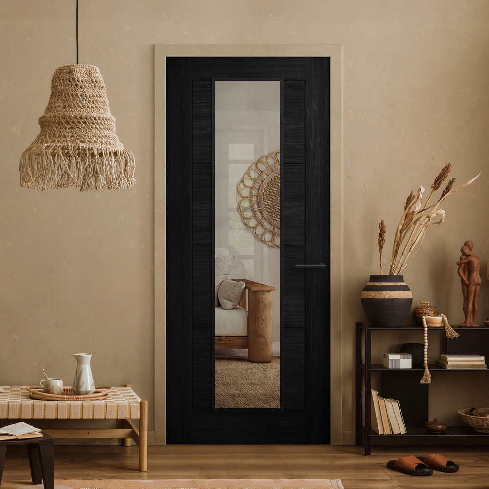 Black Fully Finished Laminate Ladder Clear Glass Internal Door 1981 x 838 x 35mm Image 2