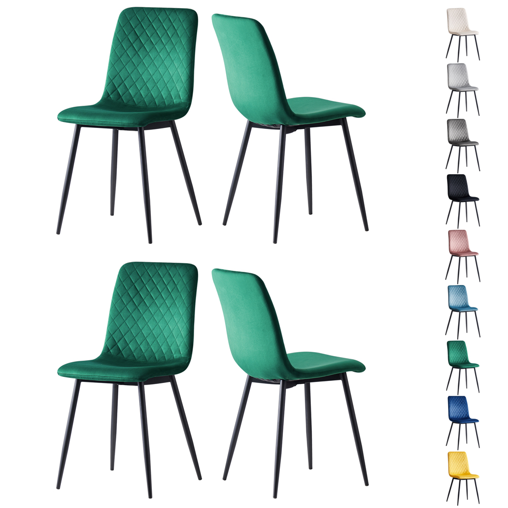 Lexi Set of 4 Green Velvet Fabric Dining Chairs Image 2