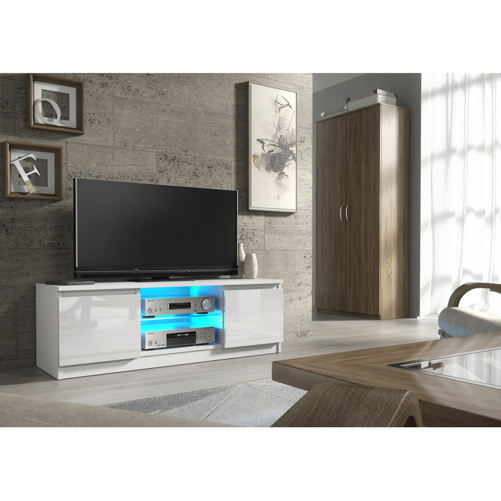 Creative Furniture Aura White and White Gloss 2 Door 2 Shelf TV Unit Image 4