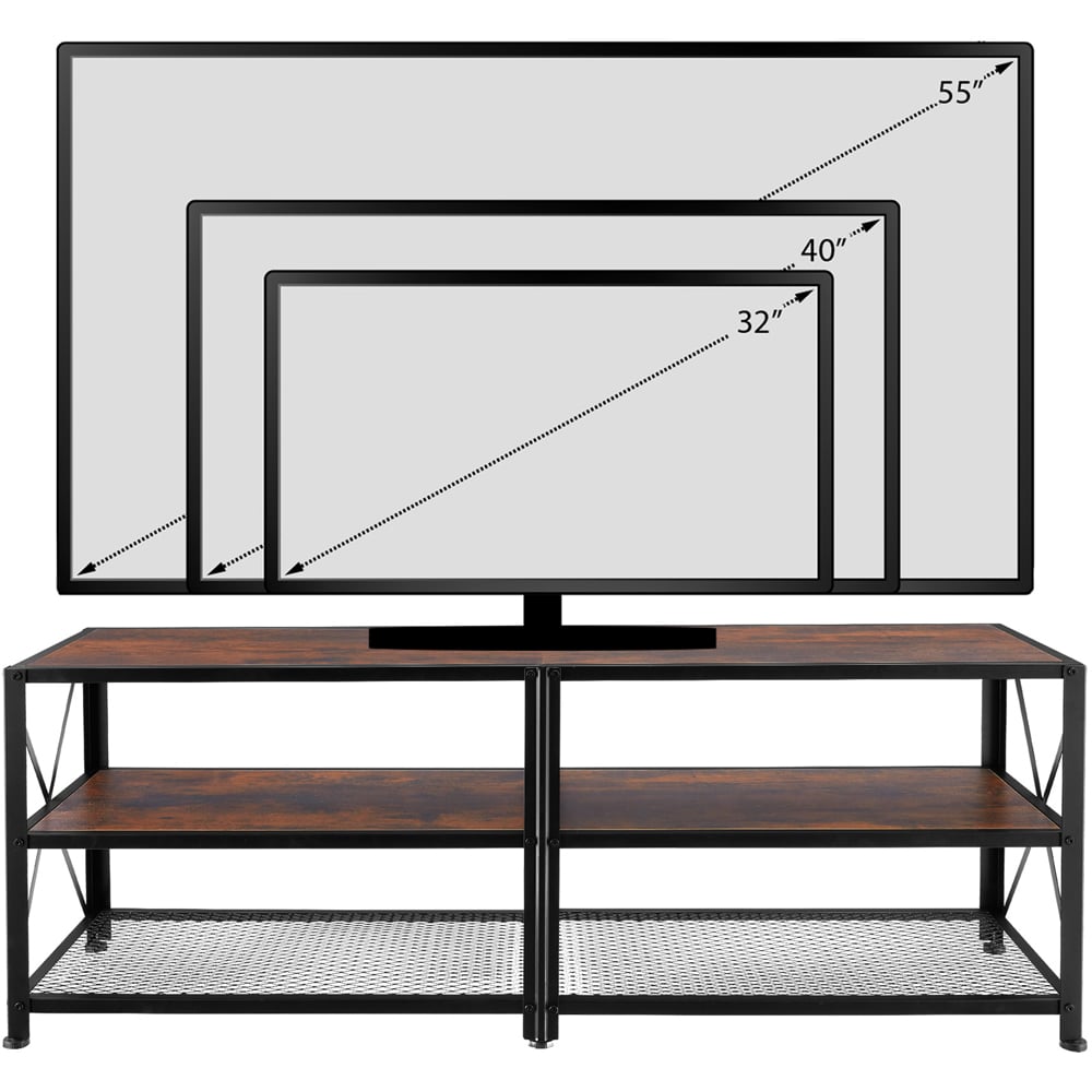 tectake 3 Shelf Dark Wooden and Steel Rustic TV Stand Image 8