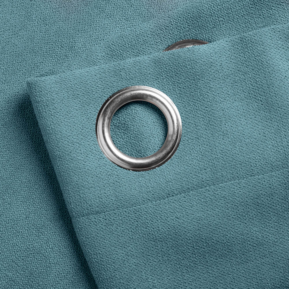 Alan Symonds Teal Velvet Chenille Ring Top Eyelet Curtains 142 x 137cm Image 2