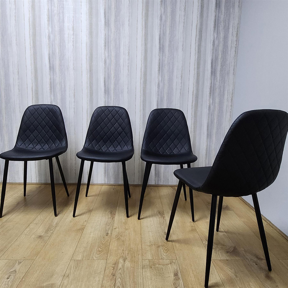 Kosy Koala 4 Seater Glass and Leather Rectangle Dining Table Set Chrome and Black Image 4