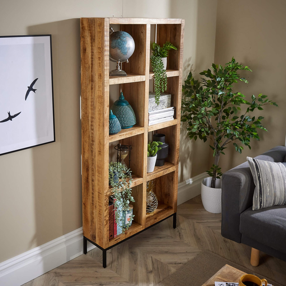 Home Source Stockton 8 Shelf Tall Mango Wood Bookcase Image 6