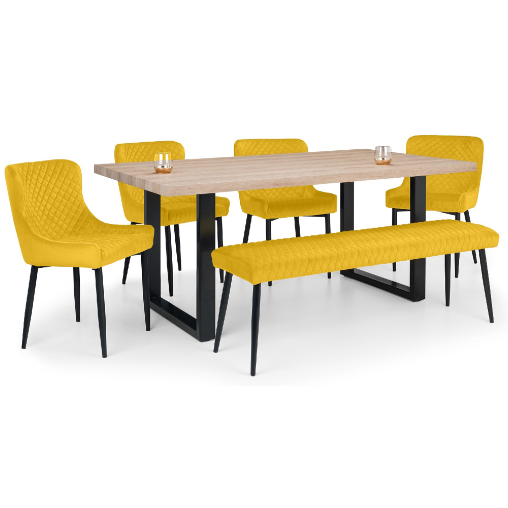 Julian Bowen Berwick 6 Seater Rectangular Dining Set with Low Bench Mustard Image 2