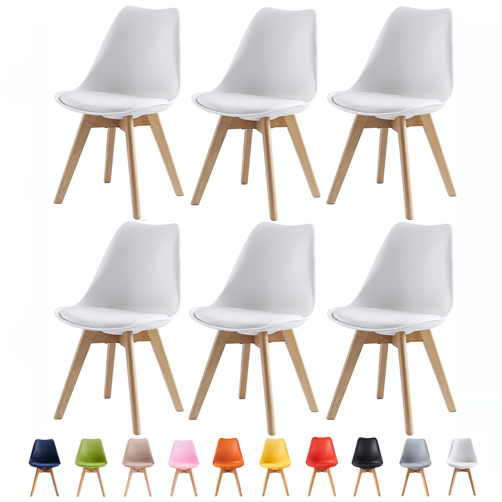 Eva Set of 6 White Padded Dining Chairs Image 7