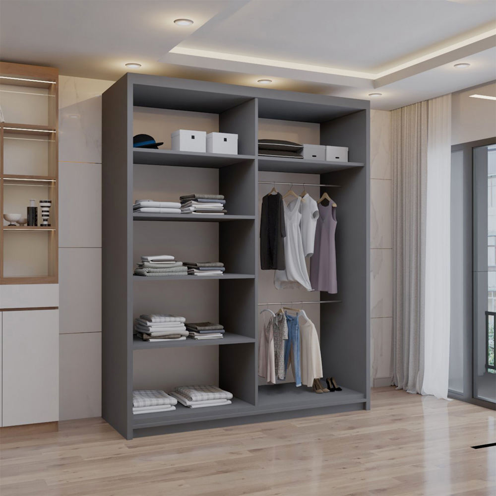 Sliding Wardrobes 4U 2 Sliding Door Grey Full Length Mirrored Wardrobe 150cm Image 2