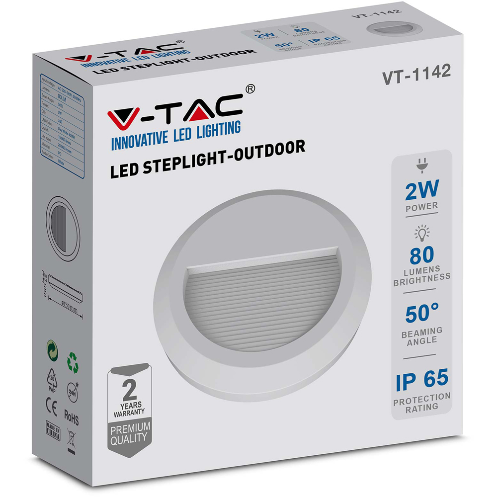 V-TAC 4 Pack 2W White Round Warm White LED Step Light Image 6