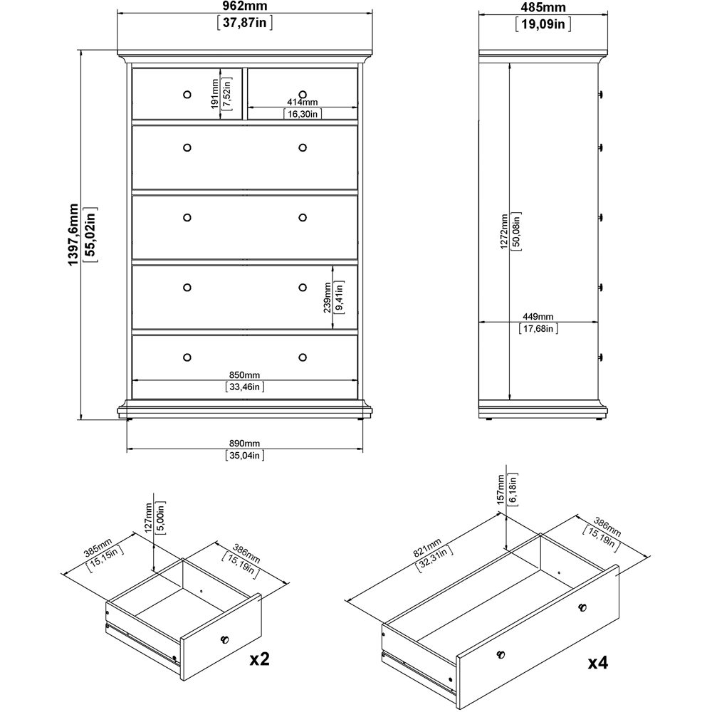Florence Paris 6 Drawer Matt Grey Chest of Drawers Image 9