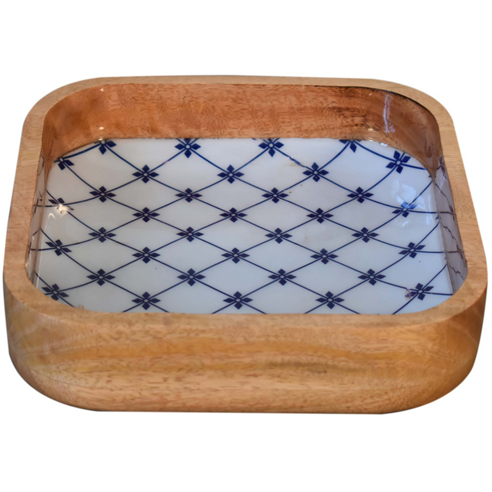 Artisan Furniture Blue and White Solid Wood Square Bowl Set of 2 Image 5