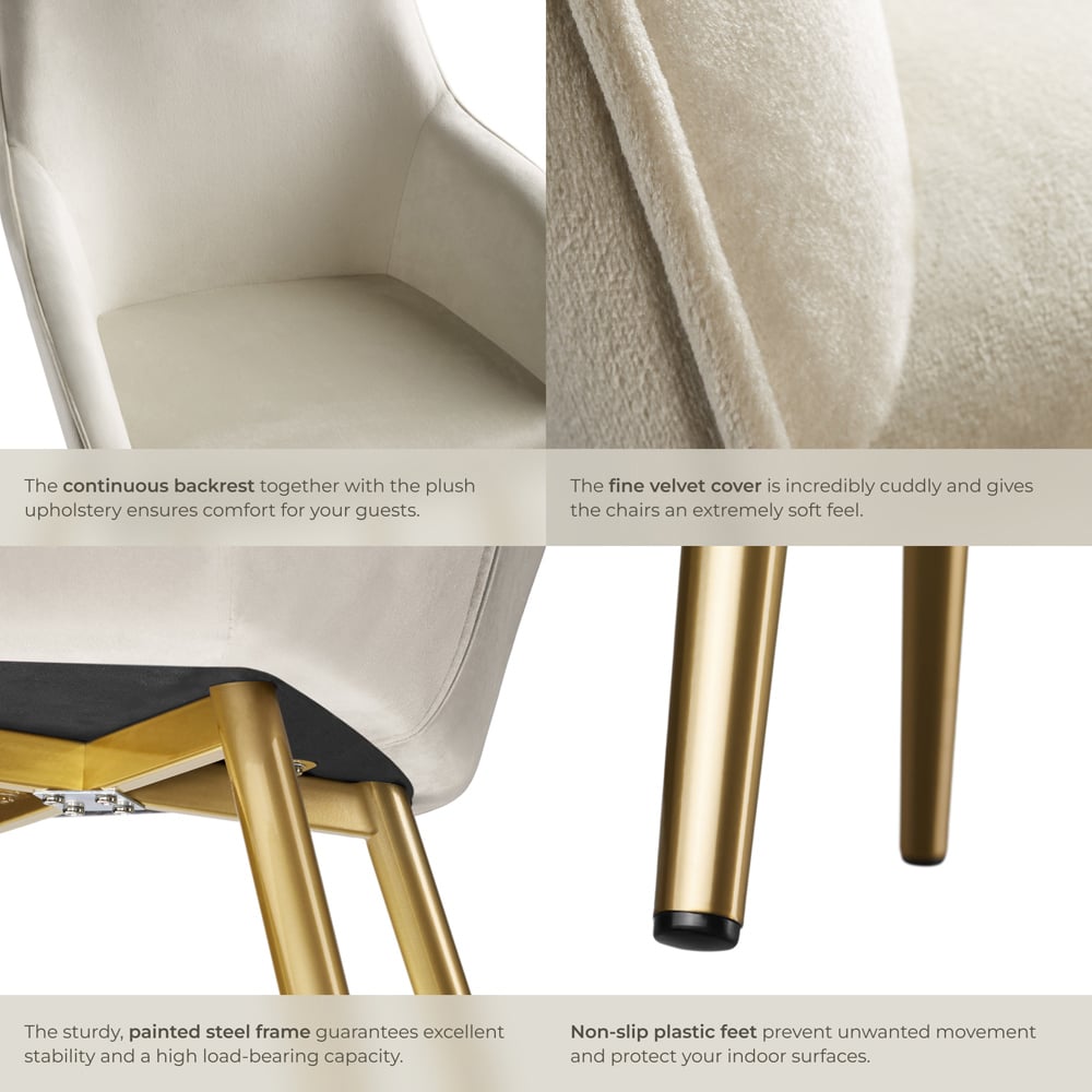 tectake Marilyn Cream and Gold Velvet Look Padded Accent Chair Image 5