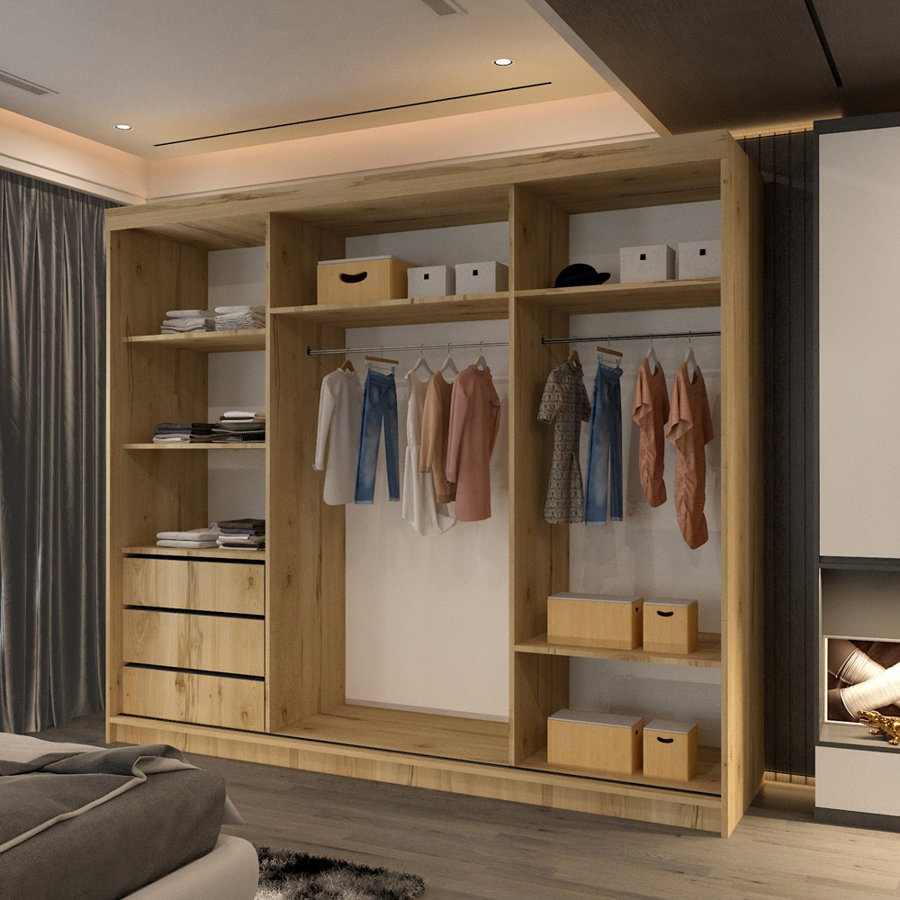 M N Furniture Manol 3 Door Oak Mirrored Sliding Wardrobe 250cm Image 3