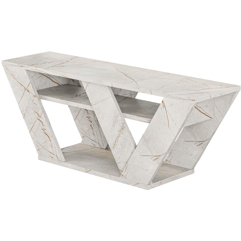 Decortie Pipralla 2 Shelf Gold Marble Effect Modern TV Unit Image 2