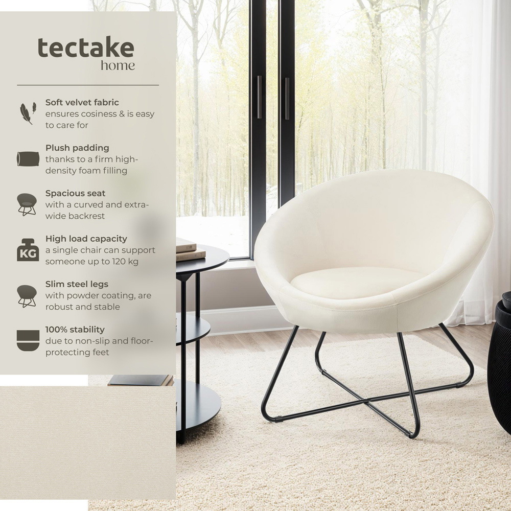 tectake Centera Beige Velvet Look Accent Chair Image 6