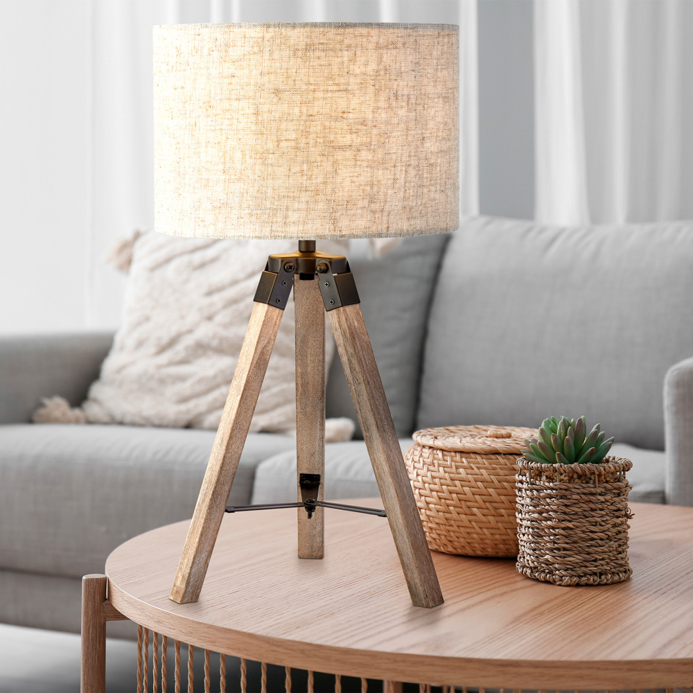 Lighting Collection Linen Shade Tripod Table Lamp Image 2