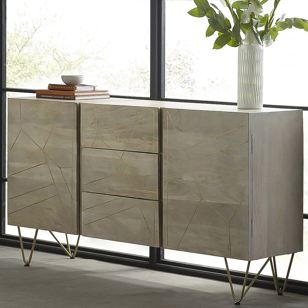 Brooklyn Huyen 2 Door 3 Drawer Light Gold Extra Large Sideboard Image 1