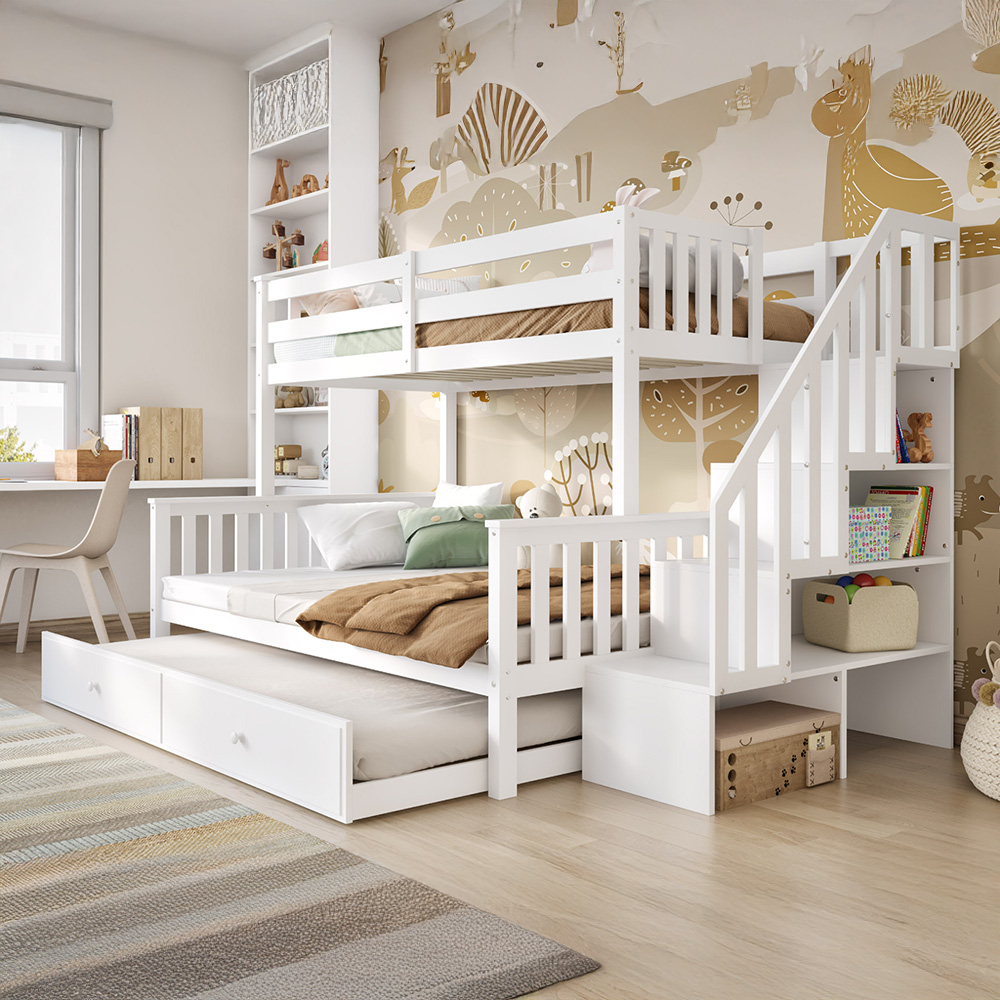 Flair Tag Triple White Staircase Bunk Bed with Trundle Image 7