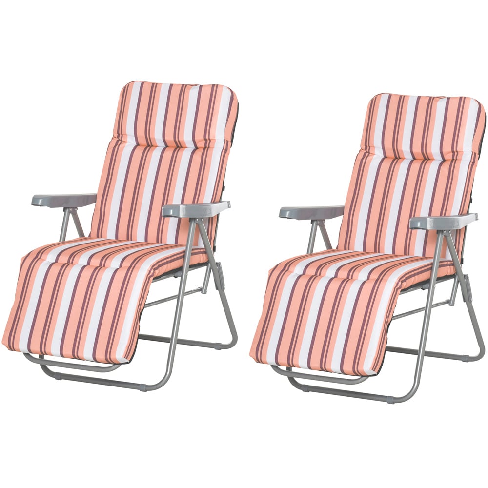 Outsunny Set of 2 Orange and White Recliner Sun Loungers Image 2