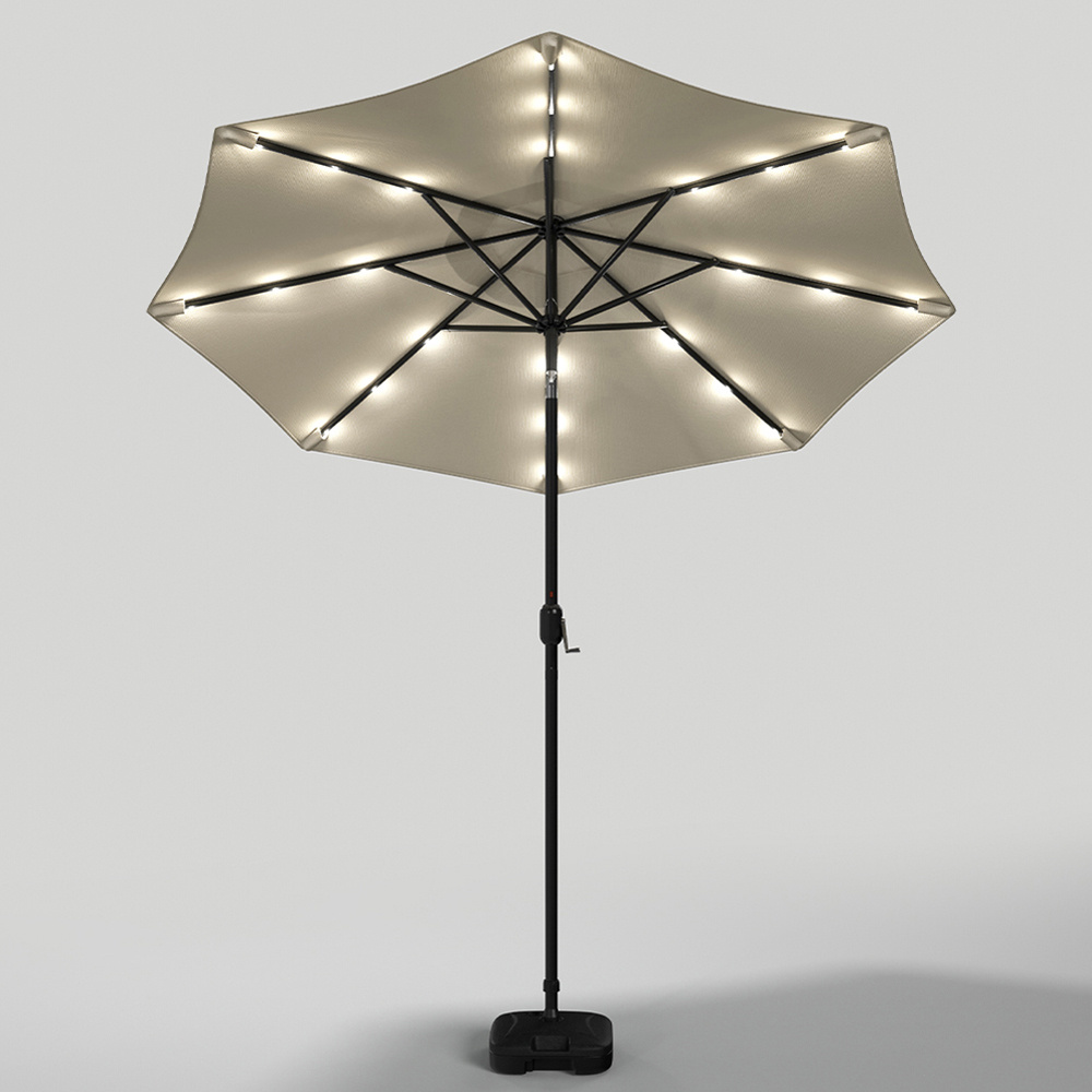 Living and Home Beige 24 Solar LED Crank and Tilt Parasol with Plastic Fillable Base 3m Image 4