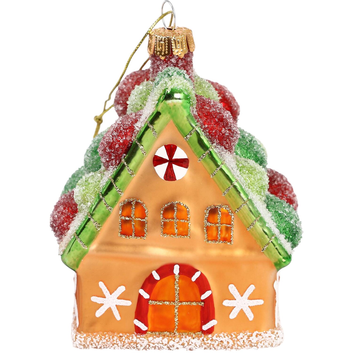 Glass Gingerbread House Tree Decoration Orange Image 2