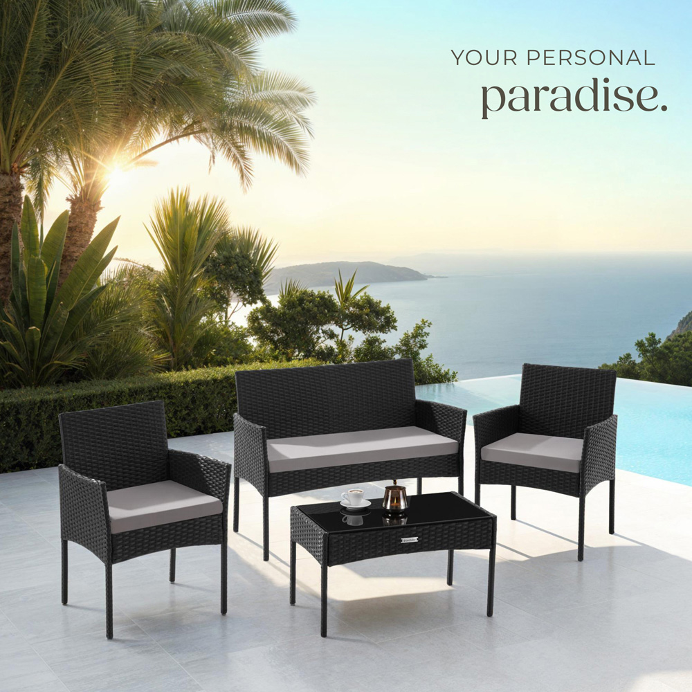 tectake Palese 4 Seater Black Rattan Garden Sofa Set Image 8