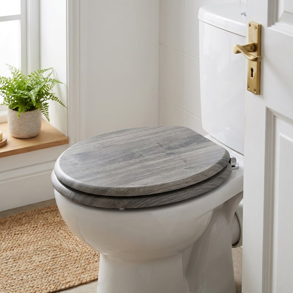 Grey Wooden Effect Toilet Seat Image 3