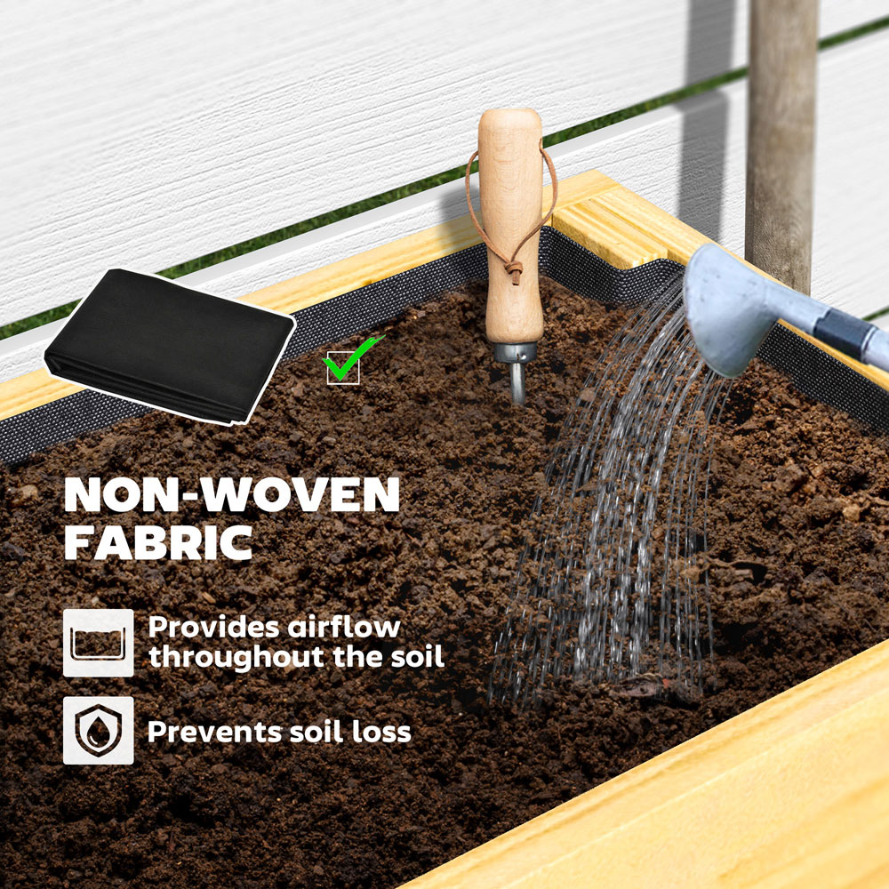 Outsunny Natural Wood Finish Wooden Raised Garden Bed with Bed Liner and Storage Shelf Image 6