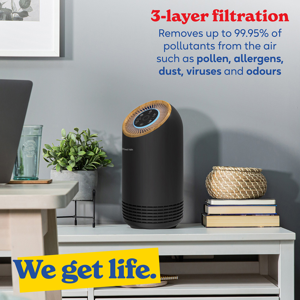 Russell Hobbs Wood and Black Clean Air Compact 2 Air Purifier Image 7