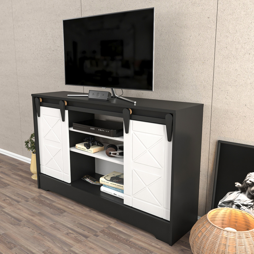Decorotika Nisay 2 Door 3 Shelf Dark Grey and White TV Unit Image 5