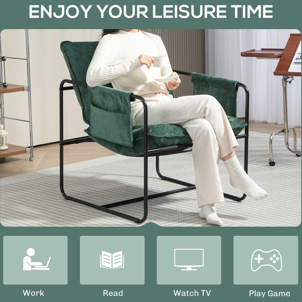 Portland Green Upholstered Reading Chair with Side Pockets Image 8