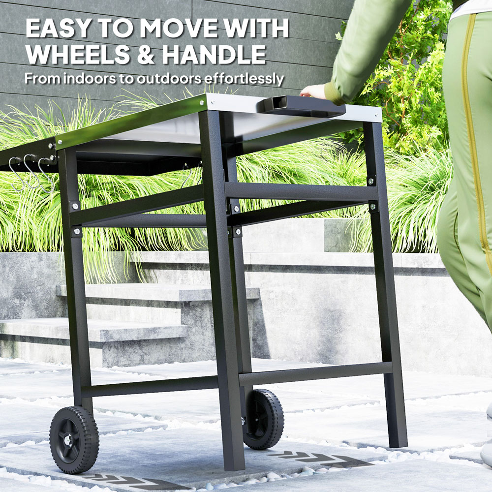 Outsunny Black Barbecue Trolley with Foldable Side Table Image 6