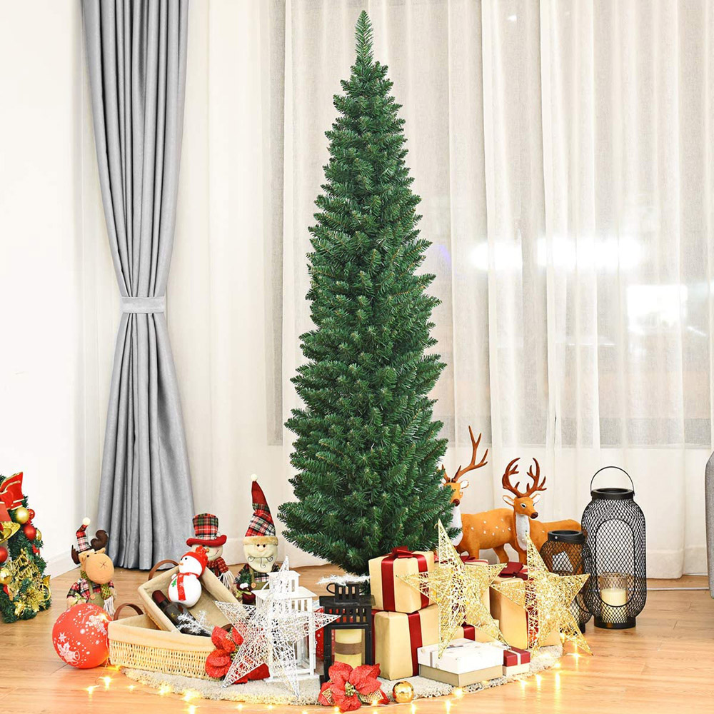 Costway Green Slim Pencil Artificial Christmas Tree 8ft Image 3