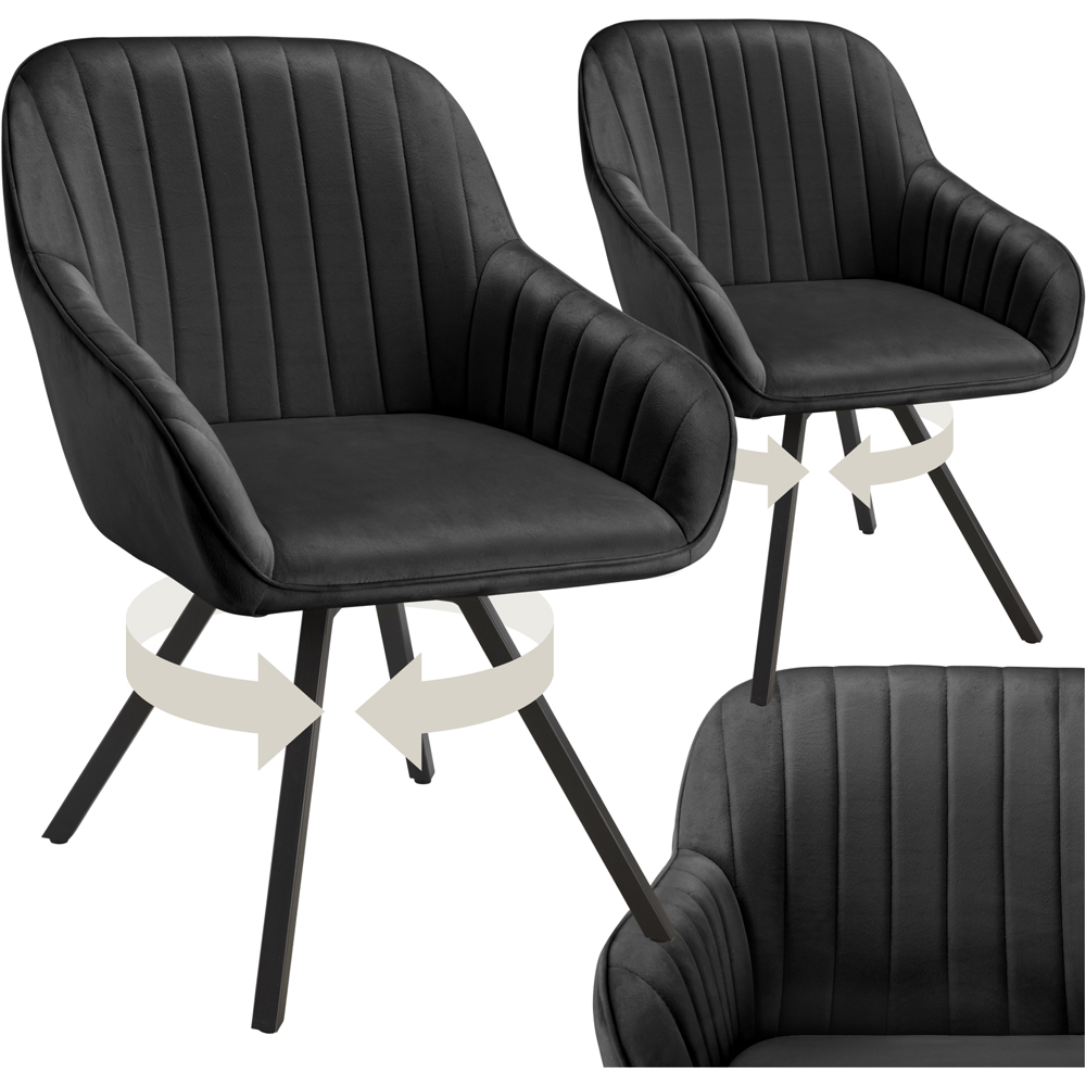 tectake Set of 2 Black Velvet Lounge Armchair Image 2