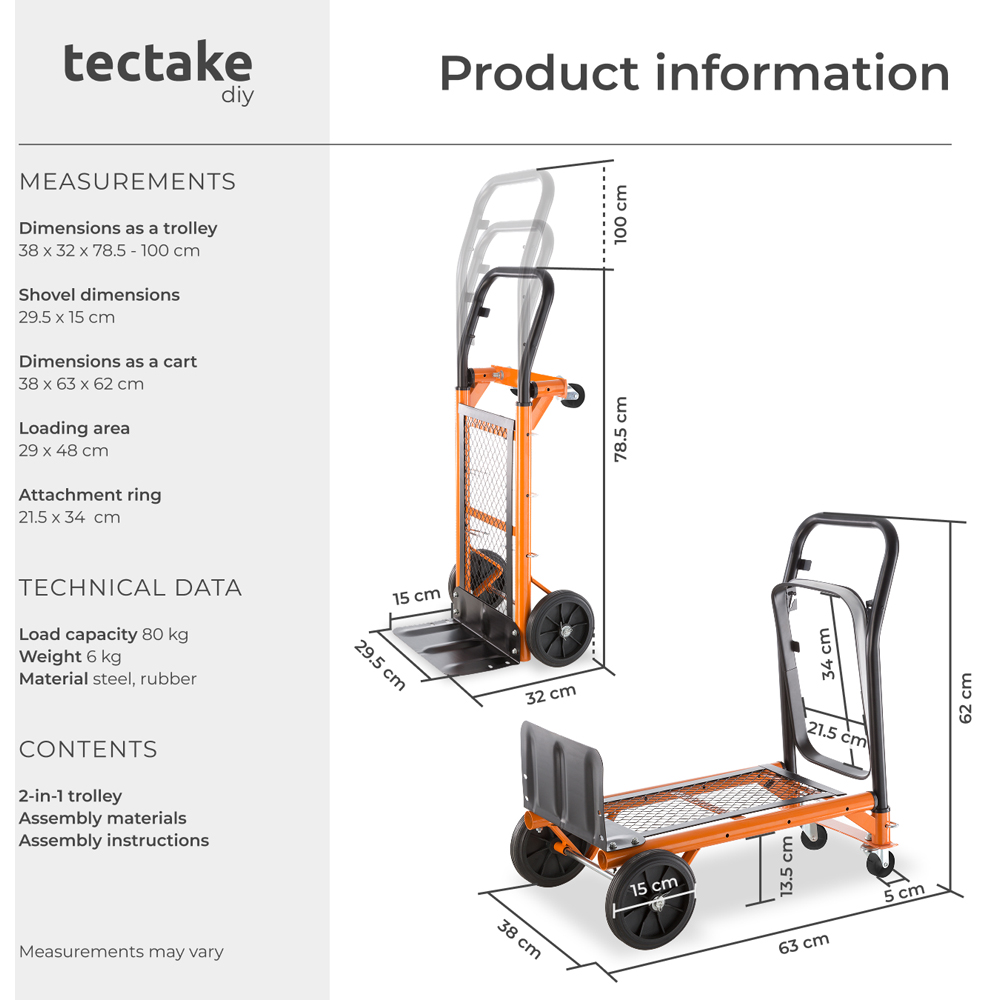 tectake Sack Barrow 2 in 1 Hand Truck with 80kg Load Capacity Image 8