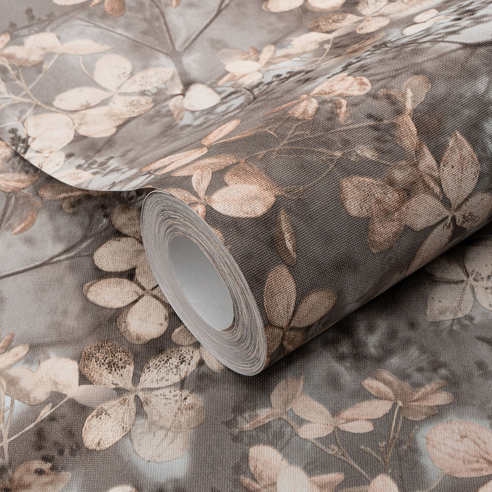 Erismann Textured Blossom Flower Grey and Coral Wallpaper Image 2