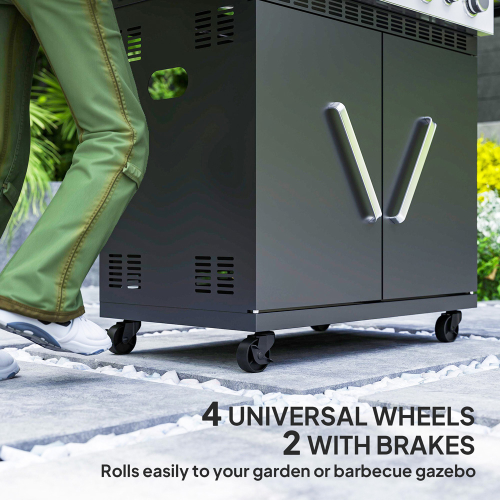 Outsunny Black 4+1 Burner Gas Barbecue Grill with Clear View Lid and Thermometer Image 8