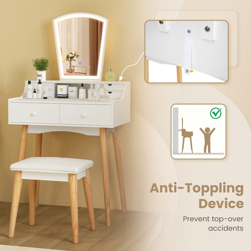 Costway 6 Drawer White LED Dressing Table and Chair Set Image 8
